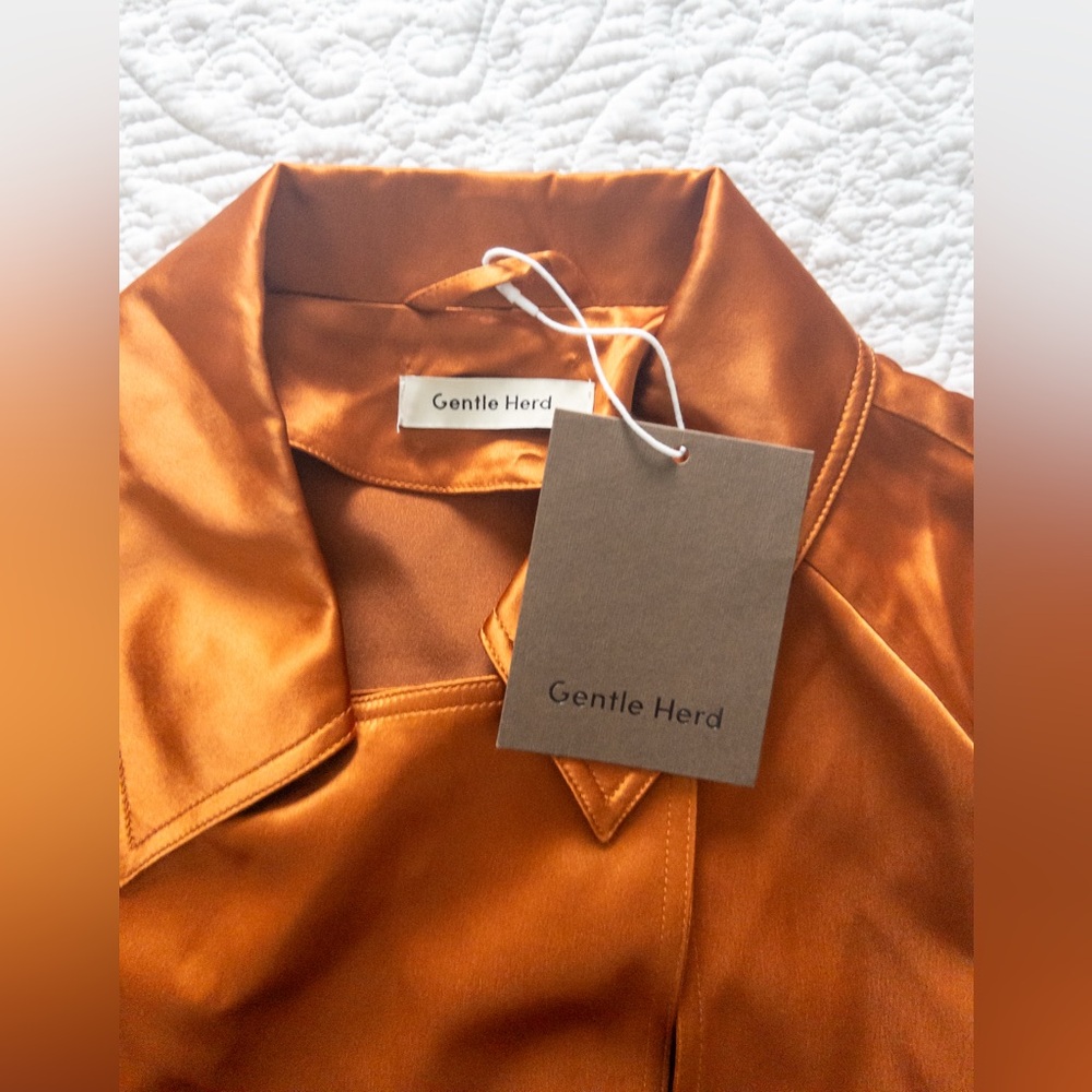 NWT Gentle Herd Sateen Double Breasted Trench Coat Copper/Caramel Size M - Picture 6 of 8